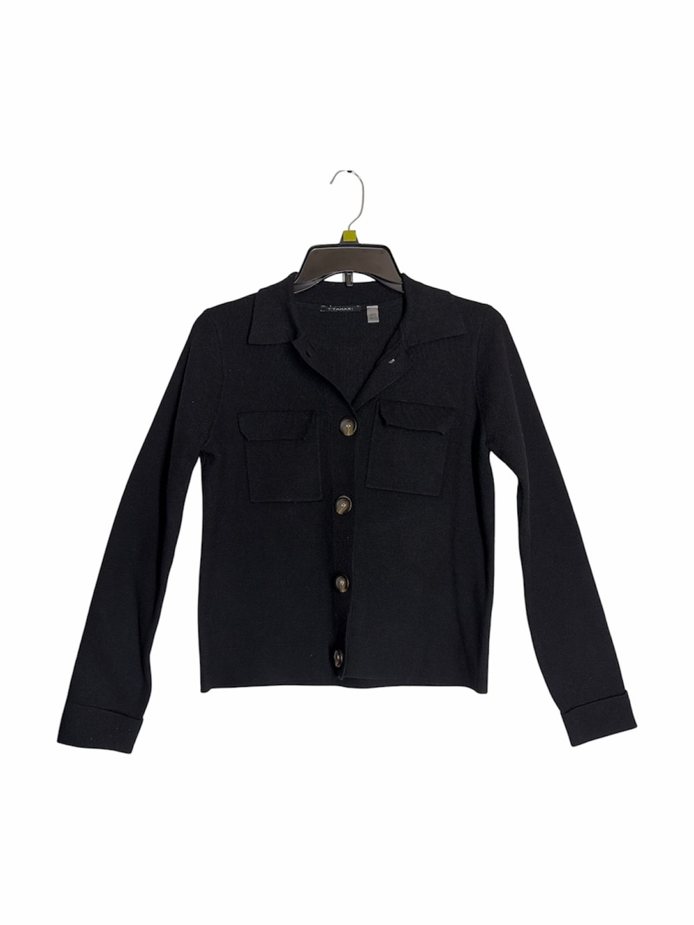 T Tahari Black Knit Button-Front Blazer Jacket